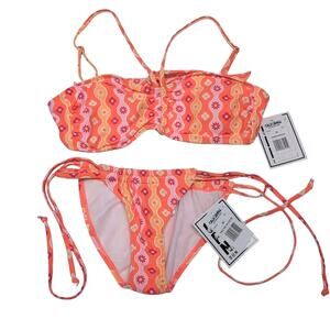 California Sunshine Two Piece Bikini Swimsuit Women's Size M Retro Print NEW NWT